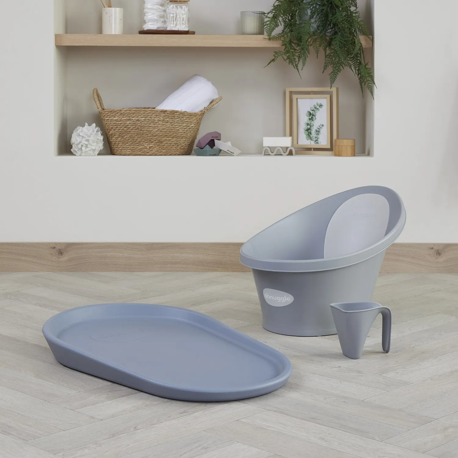 Shnuggle Baby Bath sæt babybadekar pebble grey pusling