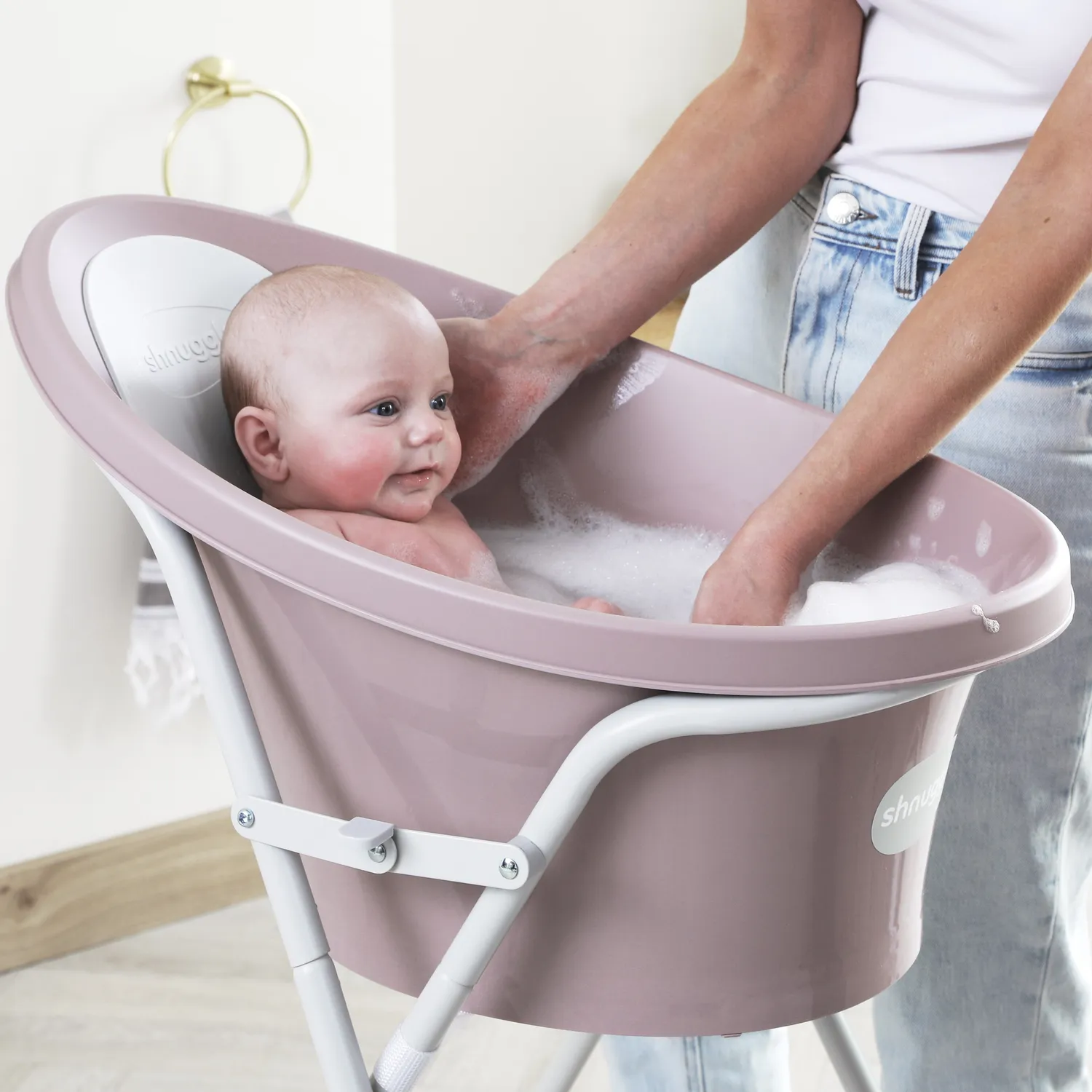Shnuggle badestativ til babybad 0-6 mdr metal