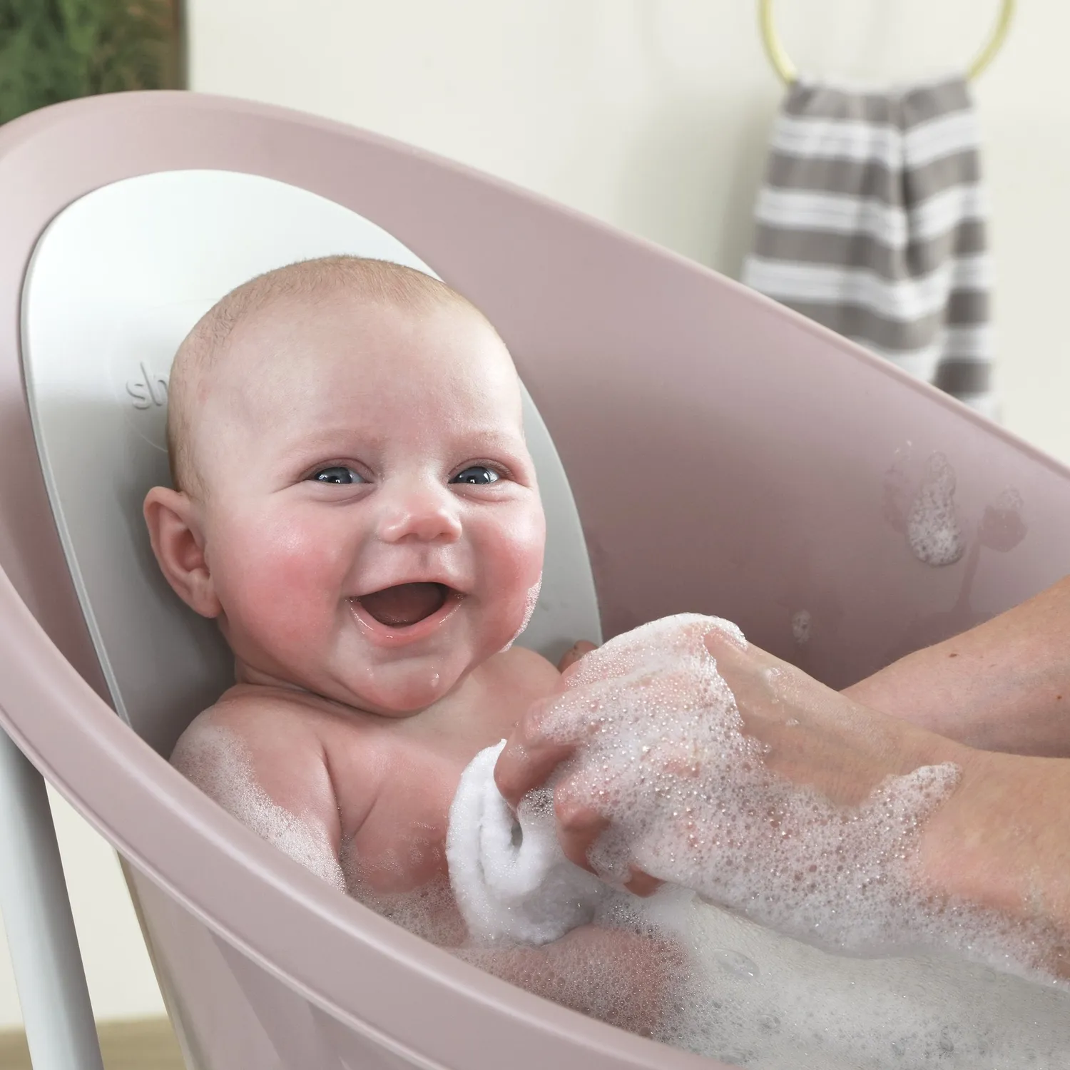 Shnuggle Blossom babybadekar og puslemåtte sæt lyserød
