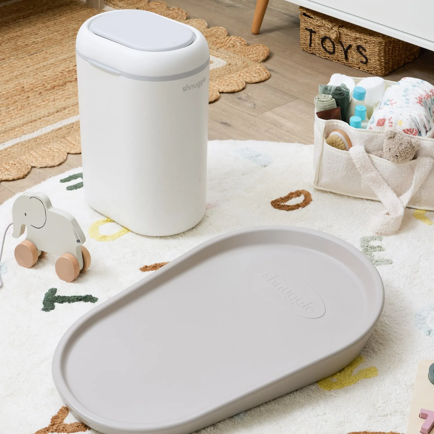 Shnuggle Eco-Touch puslespand og puslemåtte kassettefri sæt