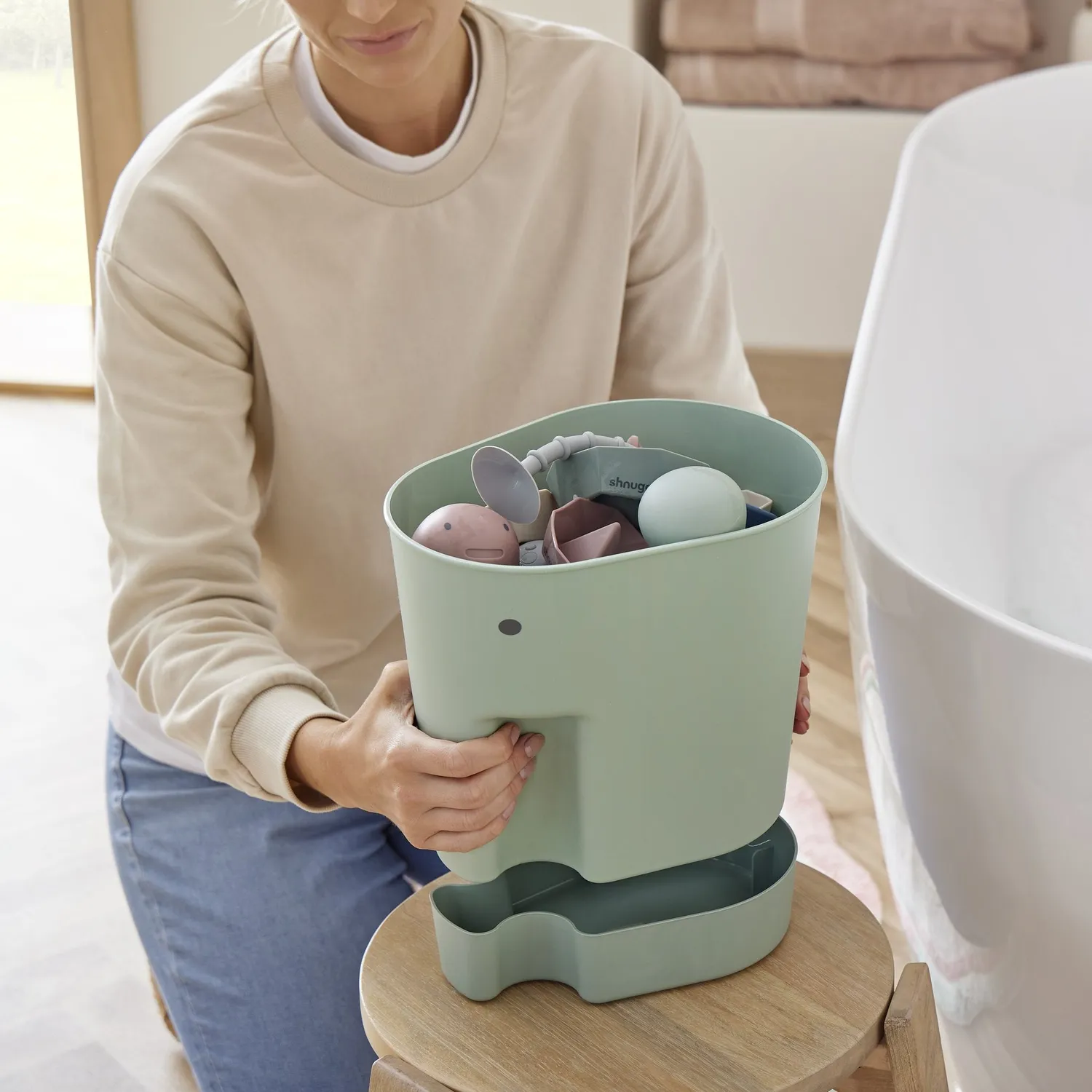 Shnuggle Toddler Bath kar og Ellie legetøjskurv sæt