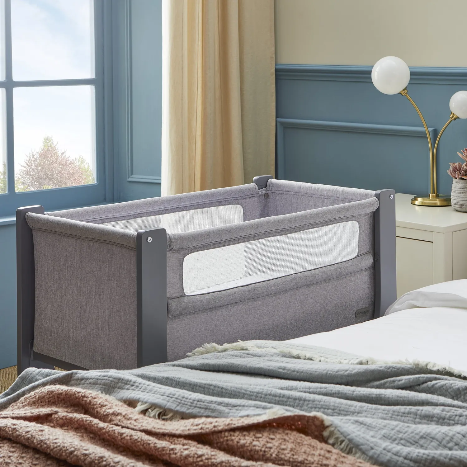 Shnuggle Air Lite bedside crib taupe mesh 6 højder