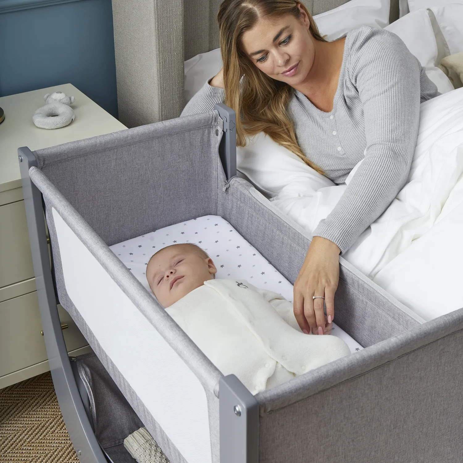 Shnuggle Air Lite bedside crib taupe mesh 6 højder