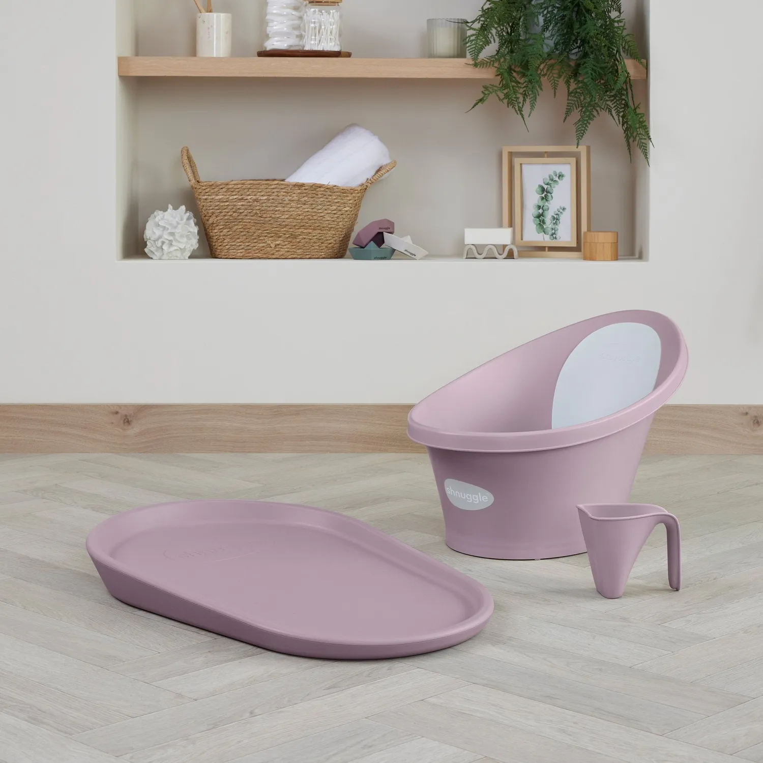 Shnuggle Blossom babybadekar og puslemåtte sæt lyserød